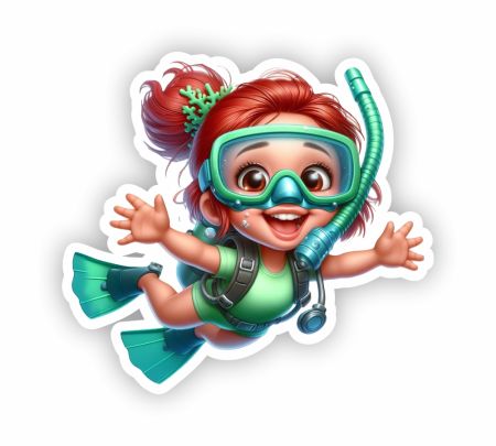 Little Girl Diving Sticker Mockup