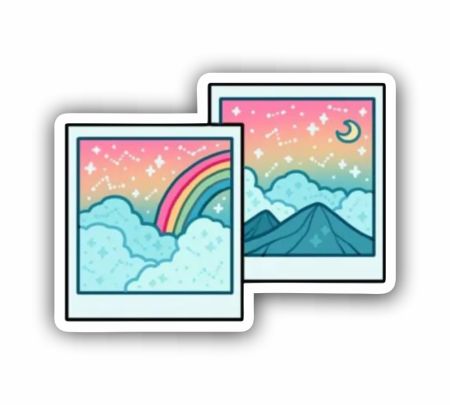 2 Rainbow Polaroid Stickers Mockup