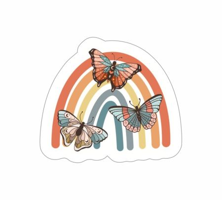 Boho Rainbow And Butterflies Sticker Mockup