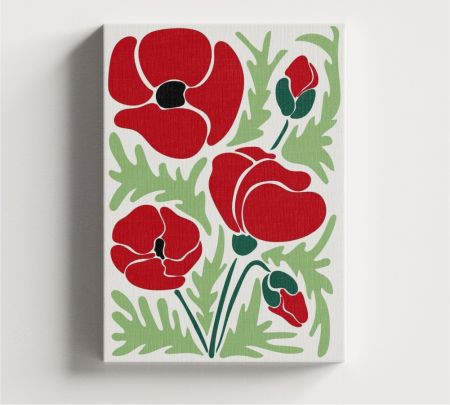 The Red Poppy Flower Wall Canvas Mockup