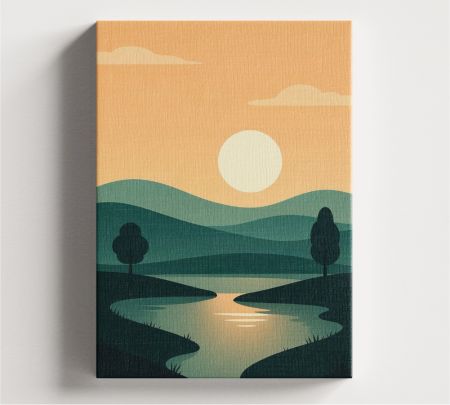 Minimalist Sunset River Wall Art Canvas Mockup