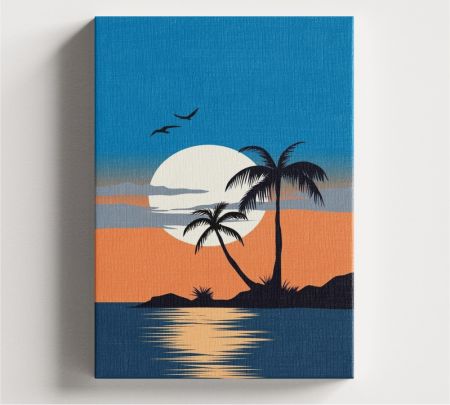 Sunset With Palm Trees Wall Art Canvas Mockup