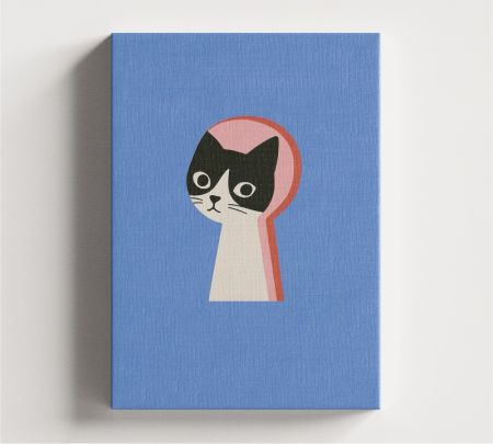 Peeking Cat Keyhole Wall Art Canvas Mockup