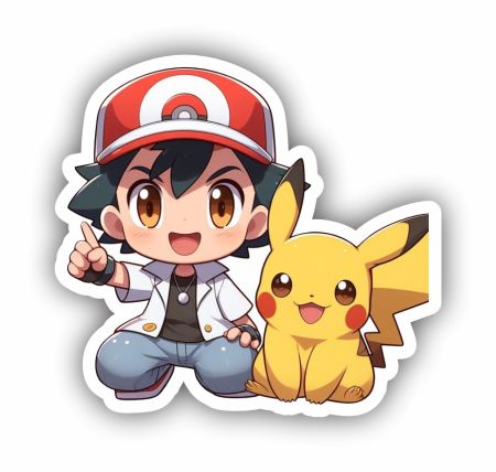 Ash And Pikachu Sticker Mockup