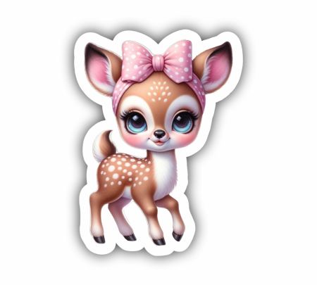 Baby Deer With Pink Bow Sticker Mockup