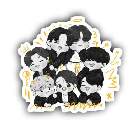 BW BTS Chibi Group Sticker Mockup