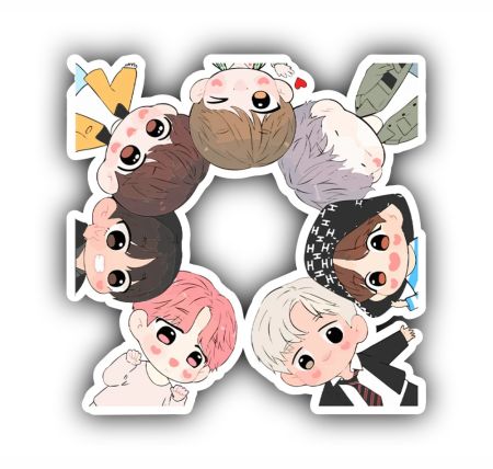 Chibi BTS Circle Sticker Mockup