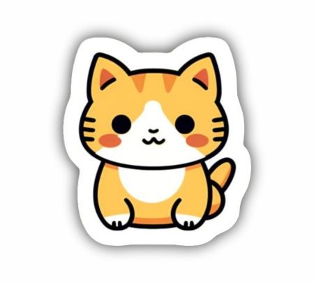Chibi Orange Cat Kawaii Sticker Mockup