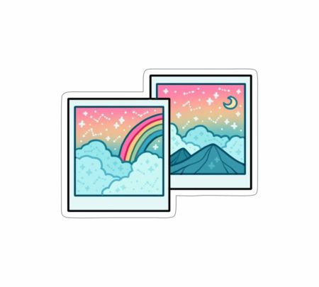 2 Rainbow Polaroid Stickers Mockup