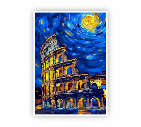 Colosseum under Van Gogh's Night Sky poster Mockup