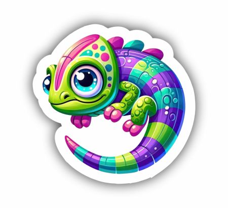 Colourful Chameleon Sticker Mockup