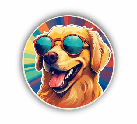 Cool Golden Retriever Sticker Mockup