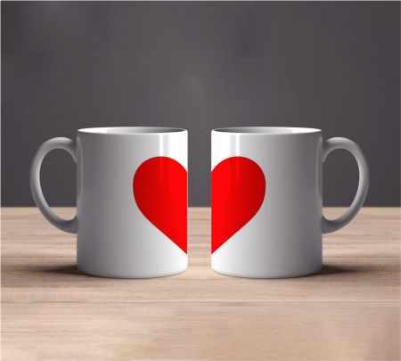 Couple Mugs With Spilt Heart Design