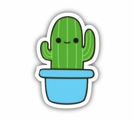 Cute Cactus In A Blue Pot Sticker Mockup