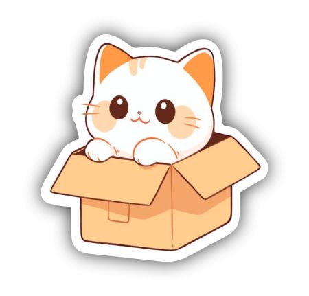 Cute Cat In A Box Sticker Mockup