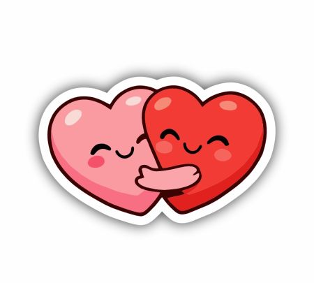 Cute Kawaii Hugging Hearts Sticker Mockup