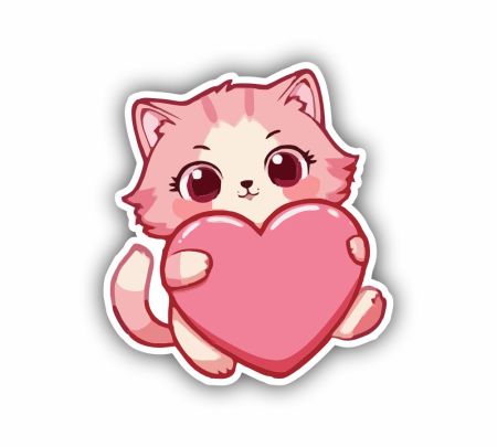 Cute Kitty Holding Heart Sticker Mockup