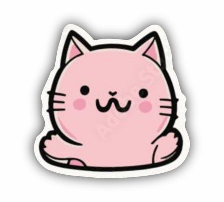 Cute Pink Kawaii Cat Sticker Mockup