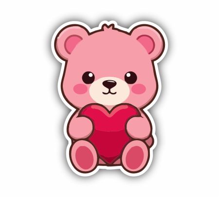 Cute Pink Teddy Bear Holding Heart Sticker Mockup