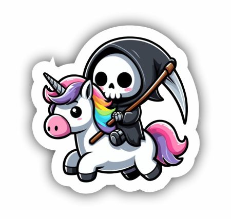 Cute Reaper Riding Unicorn Sticker Mockup