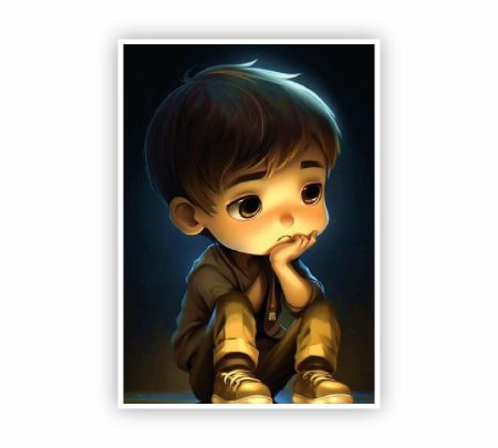 Cute Sad Boy Poster Mockup