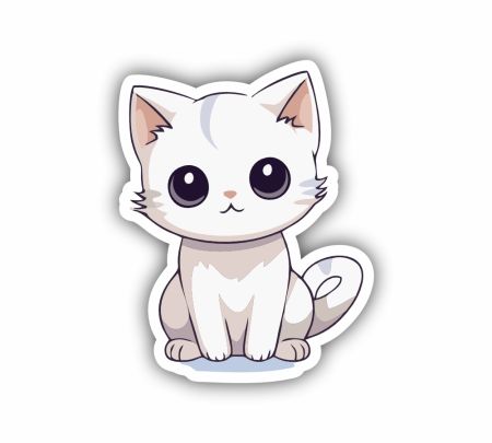 Cute White Cat Chibi Sticker Mockup