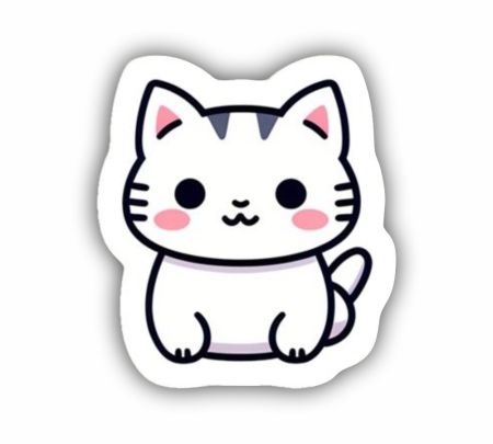 Cute White Cat Kitten Sticker Mockup
