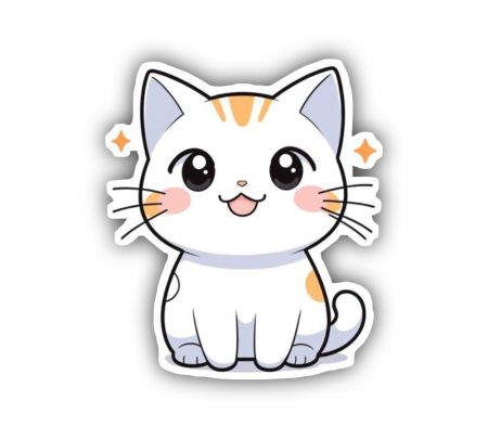 Cute White Kitten Anime Sticker Mockup