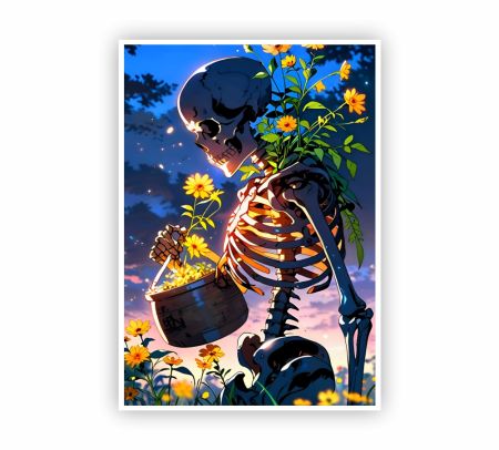 Enigmatic Skeleton In Twilight Garden Poster Mockup