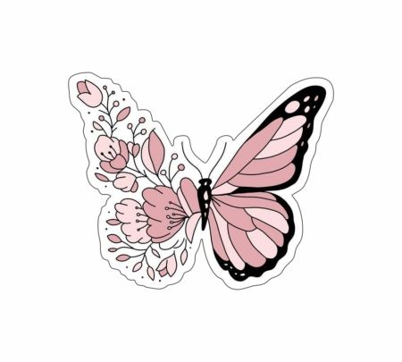 Pink Floral Butterfly Sticker Mockup
