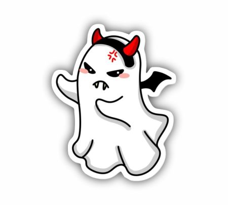 Ghost With Devil Hat Sticker Mockup