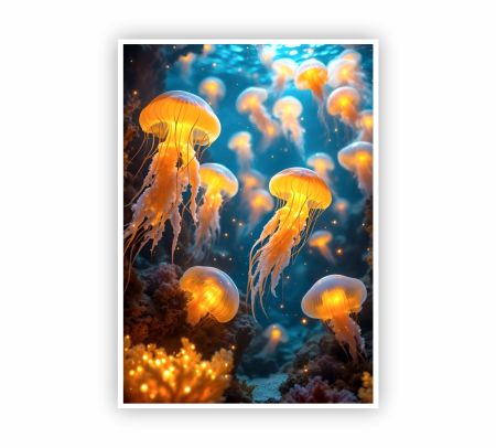 Glowing Neon Jellyfish Poster Mockup