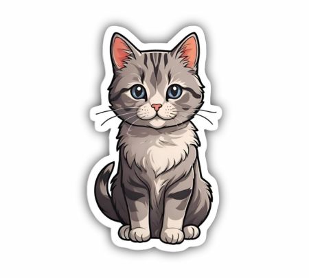 Grey Cat With Blue Eyes Sticker Mockup