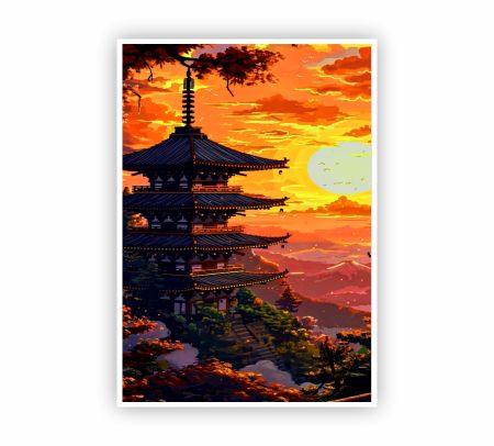 Japanese Pagoda Landscape Poster Mockup