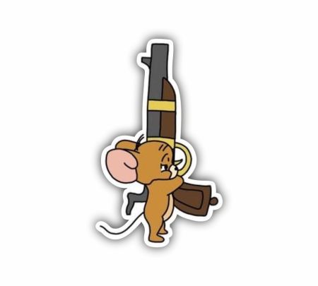 Jerry Holding Gun Sticker Mockup