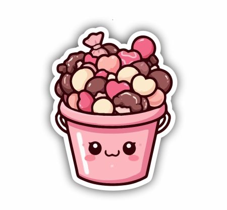 Kawaii Valentine Bucket Sticker Mockup