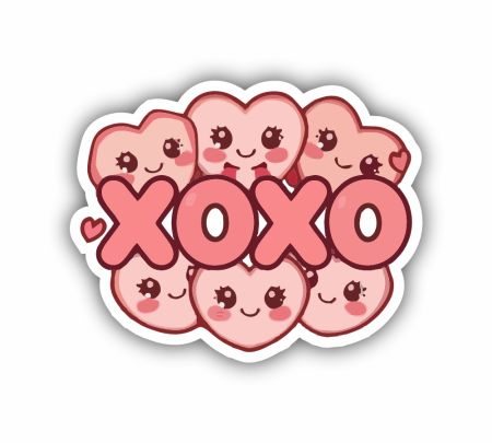 Kawaii XOXO Valentine Hearts Sticker Mockup