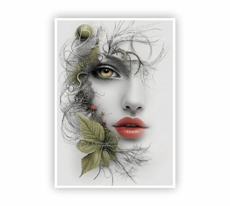 Leafy Elegance Face Art Poster Mockup