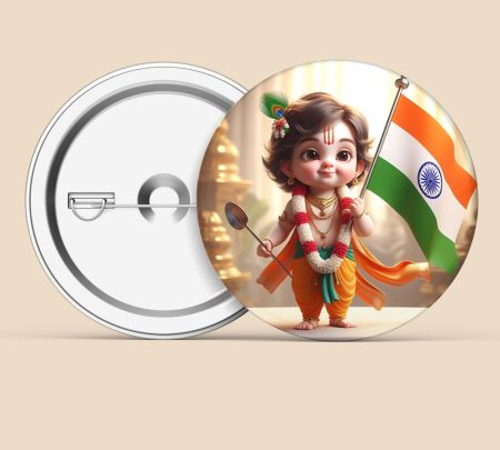 Little Krishna with indian Flag Button Badge Mockup