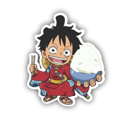 Luffy Eating Rice Sticker Mockup