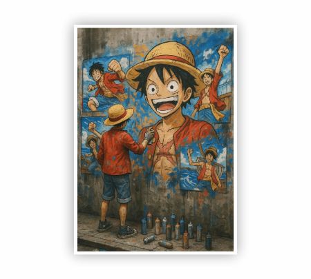 Luffy Street Art One Piece Poster Mockup