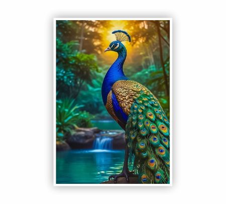 Majestic Peacock by the Waterfall Poster Mockup