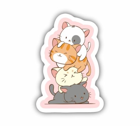 Meowtain Kawaii Cute Cat Stack Sticker Mockup