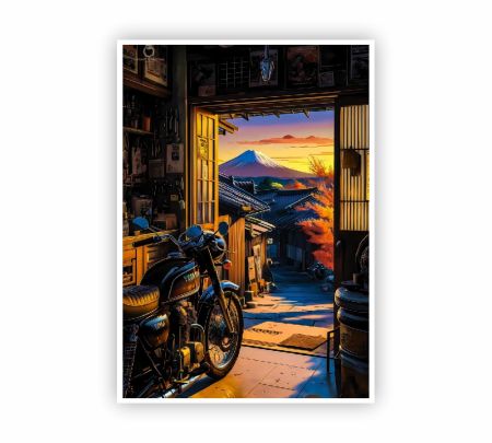 Mount Fuji Motorcycle View Poster Mockup