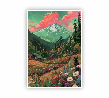 Mountain Bloom Valley – Nature Cottage Art Poster Mockup