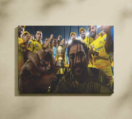 MS Dhoni CSK Champion Wall Art Canvas Print Mockup