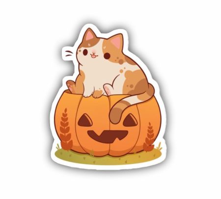 Orange Pumpkin Cat Sticker Mockup
