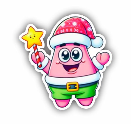 Patrick Star Christmas Sticker Mockup
