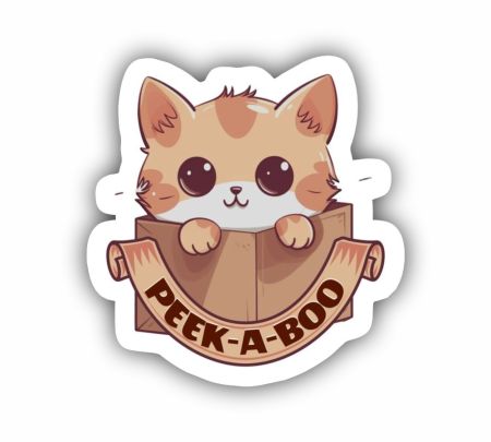 Peekaboo Cat In A Box Sticker Mockup