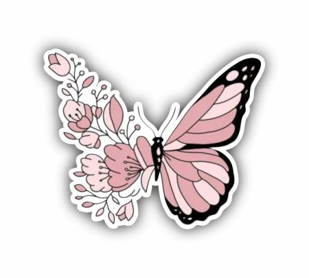 Pink Floral Butterfly Sticker Mockup